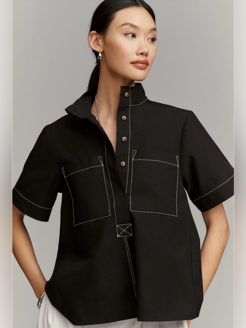 Anthropologie Maeve The Jeannie Popover Swing Top S NWT Black